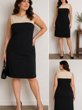 Ann Taylor Black Beige Colorblock Sheath Dress Size 10